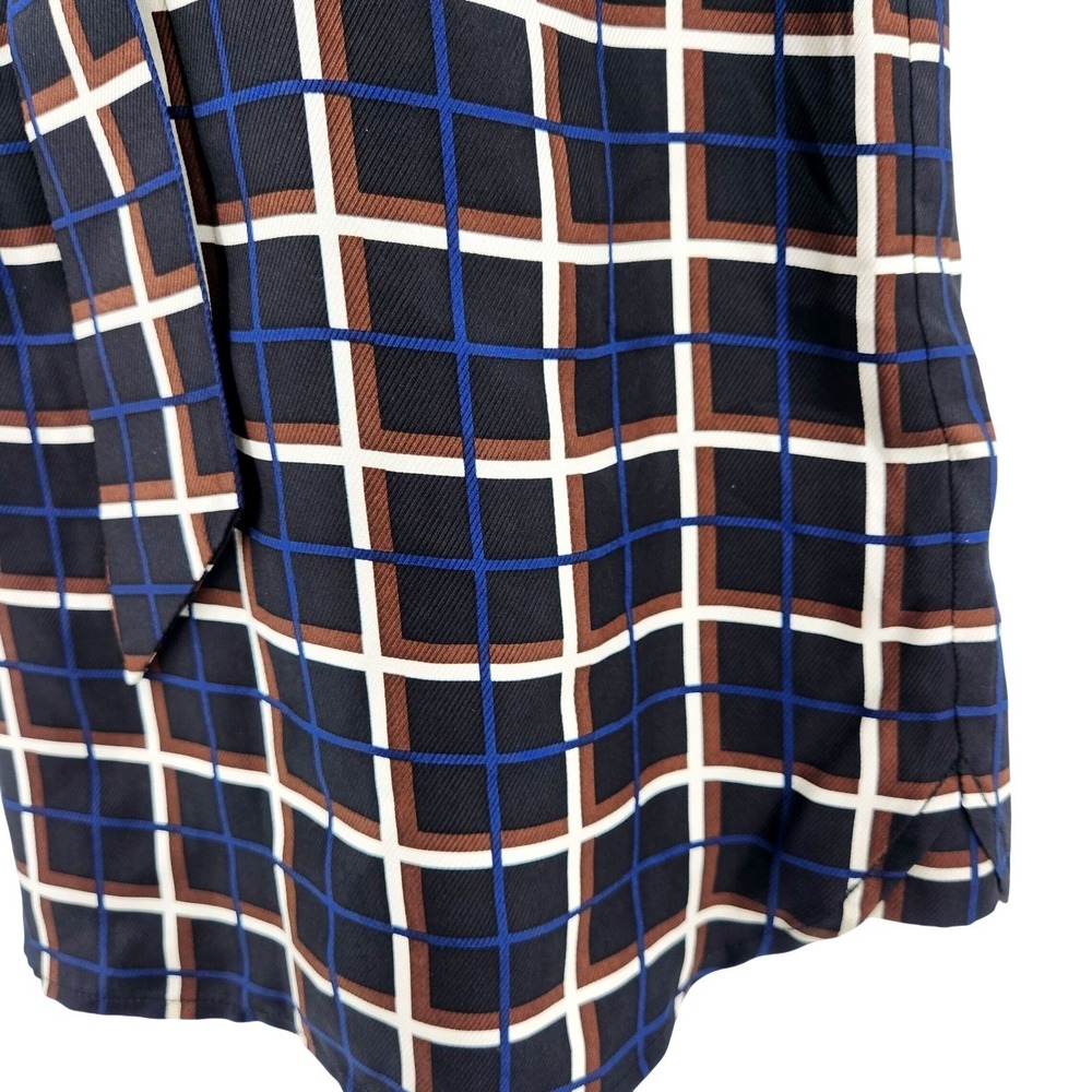 J.Crew Silk Sleeveless Tie Neck Top Womens 2 Plaid Navy Blue Brown Windowpane - Picture 7 of 7